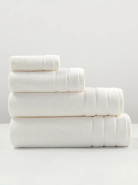 Biały Ręcznik Bawełniany 50x90 Loren z Ozdobną Bordiurą 550g/m2