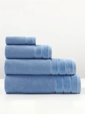 Niebieski Ręcznik Bawełniany 50x90 Loren z Ozdobną Bordiurą 550g/m2