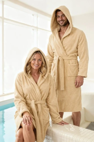 Szlafrok bawełniany hotelowy Frotte beż z kapturem 6 aranż Spod igły i nitki.webp