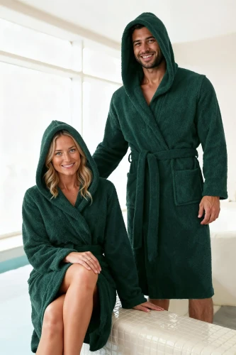 Szlafrok bawełniany hotelowy Frotte butelkowa zieleń z kapturem 7 aranż Spod igły i nitki.webp