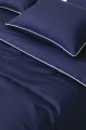 Pościel Bambusowa z Białą Bizą Granatowa