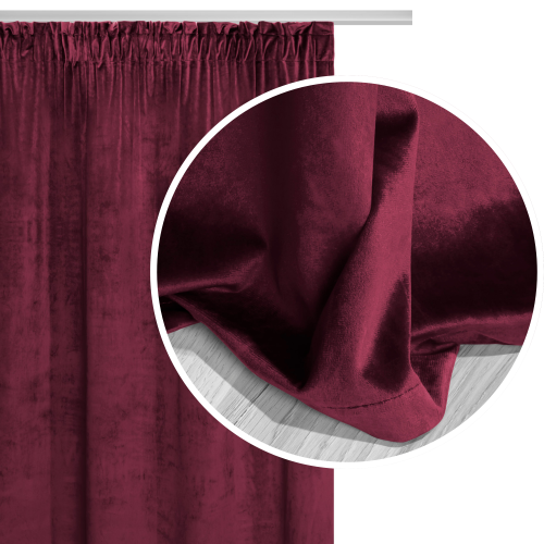 Bordowa Zasłona Welurowa Na Taśmie 140x300 Velvet Soft