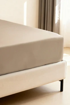 Ciemny Beż Prześcieradło Bambusowe Z Gumką 90x200