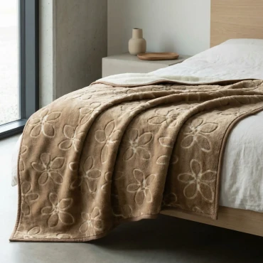 Wełniana Kołdra 160x200 Karmelowe KWIATY