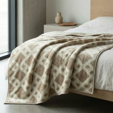 Wełniana Kołdra 160x200 Karmelowa KRATKA