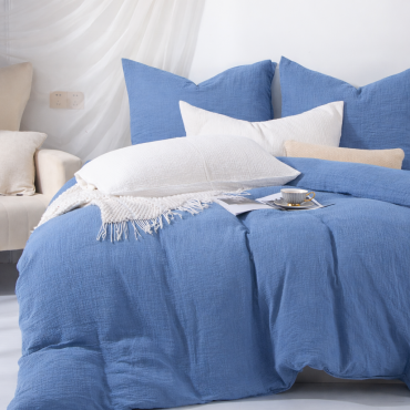 Niebieska Bawełniana Pościel Muślinowa 160x200