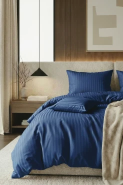 Granatowa Pościel Adamaszek Bawełniany 140x200cm + 1 poszewka 70x80cm