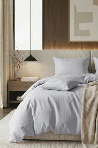 Jasno Szara Pościel Adamaszek Bawełniany