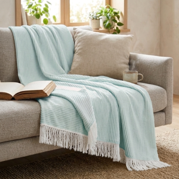 Szałwiowy Koc Bawełniany 200x220 LADY Narzuta Pled Na Łóżko 