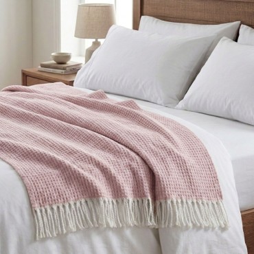 Pudrowy Koc Bawełniany 150x200 CHECK Narzuta Pled Na Łóżko 