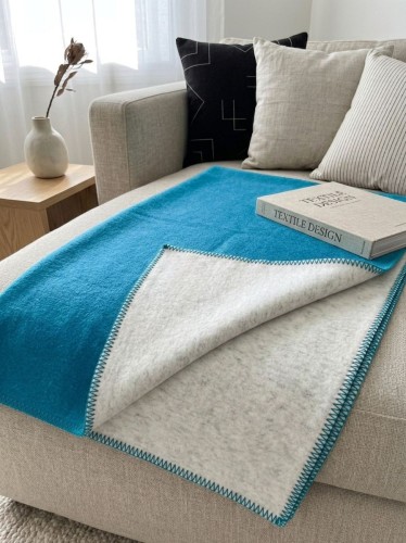 Dwustronny Koc Pled Bawełniany 150x200 Turkusowo-Biały