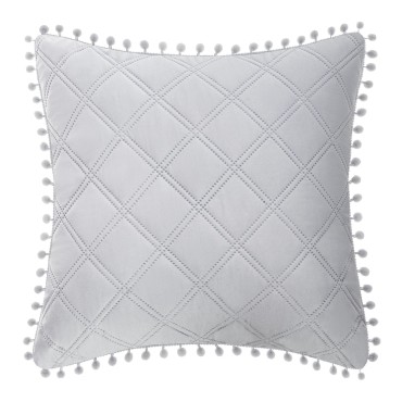 Szara Poszewka Do Narzuty Z Pomponami 45x45 POMPOO