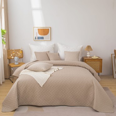 Ciemno Beżowa Narzuta Pikowana Na Łóżko 140x200 DASH
