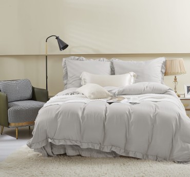 Srebrna Pościel z  Falbanką 160x200 Ruffy     