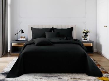 Czarna Narzuta Pikowana na Łóżko 240x220 TRIO  