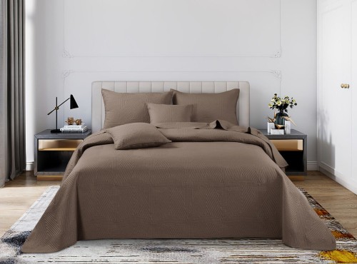 Jasny Brąz Narzuta Pikowana Velvet na Łóżko 140x200 TRIO