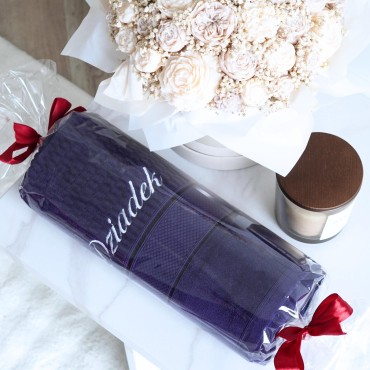 Granatowy Ręcznik Welur DZIADEK Na Prezent