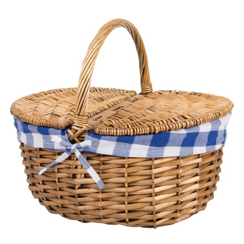 Wiklinowy Kosz Piknikowy z Rączką i Granatową Tkaniną
