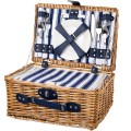 Wiklinowy Kosz Piknikowy Termiczny Dla 2 Osób Sztućce Talerze Granatowa Tkanina