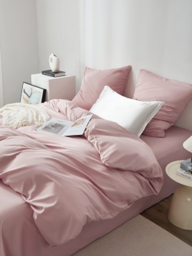 Pudrowa Pościel Queen Premium Satyna Bawełniana 140x200 ze Złotą Lamówką Biza